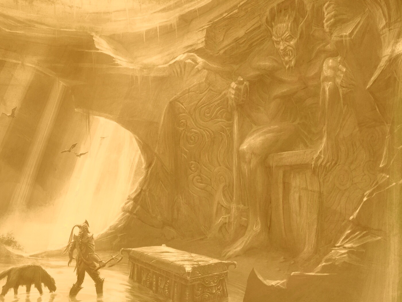 Довакин и Барбас в святилище Клавикуса Вайла обои