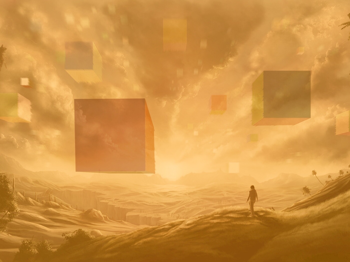 Кубы в небе обои