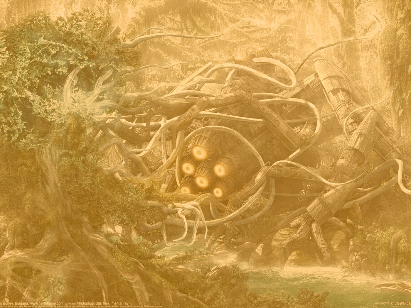 Космический корабль в джунгялх обои