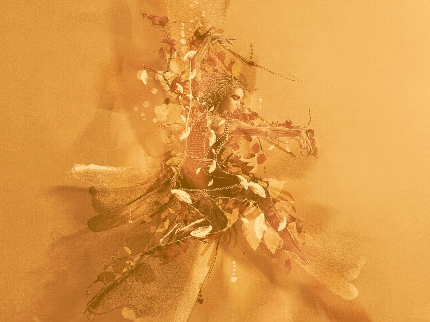 Девушка танцует в листьях обои