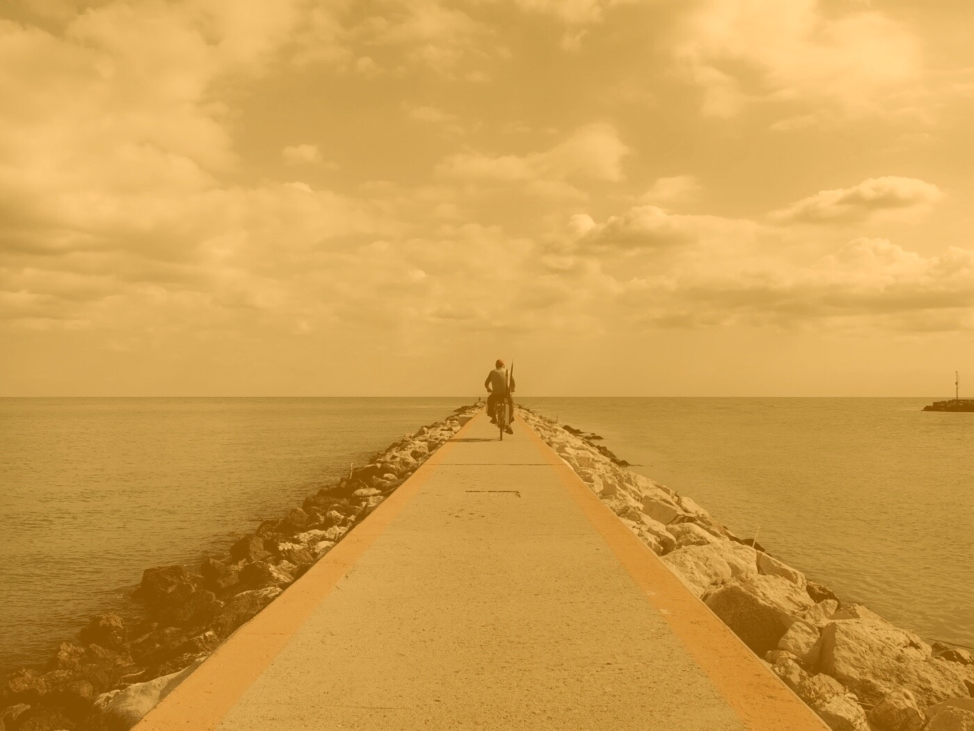 Велосепидист на волнорезе обои