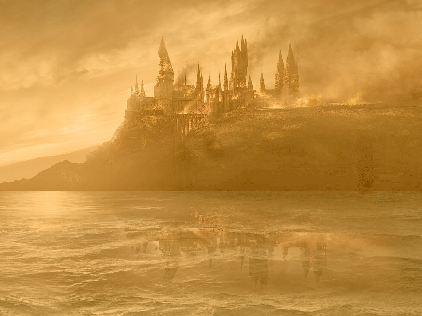 Хогвартс охваченный пламенем обои