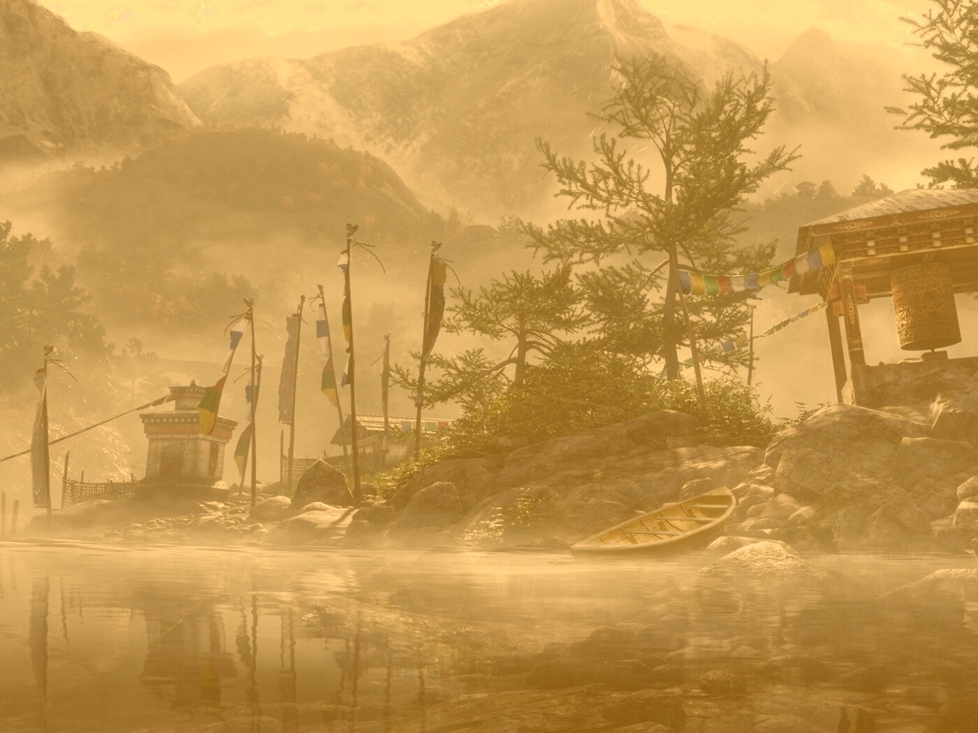 Каменистый берег в тумане обои