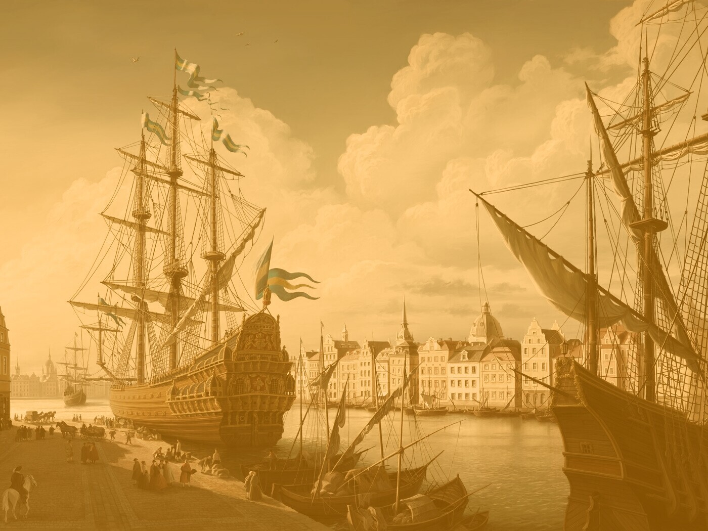 Парусник на набережной обои