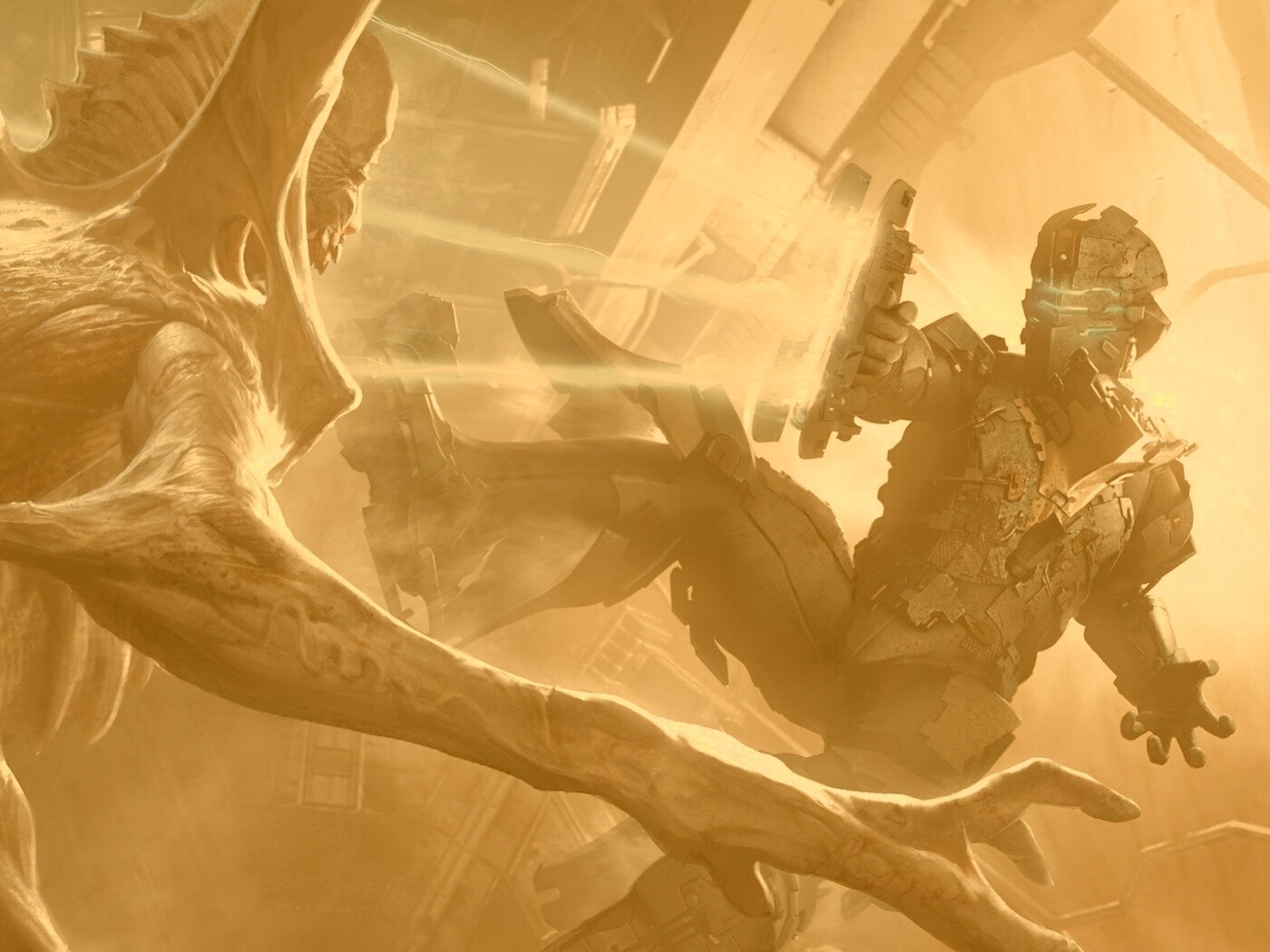 Айзек Кларк стреляет в монстра обои