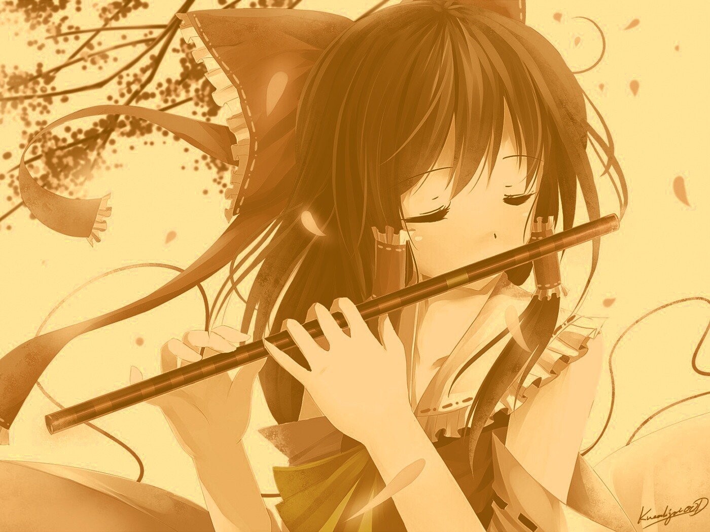 Девочка играет на флейте обои