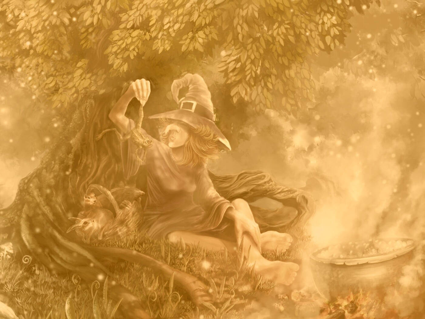 Ведьма варит зелье обои