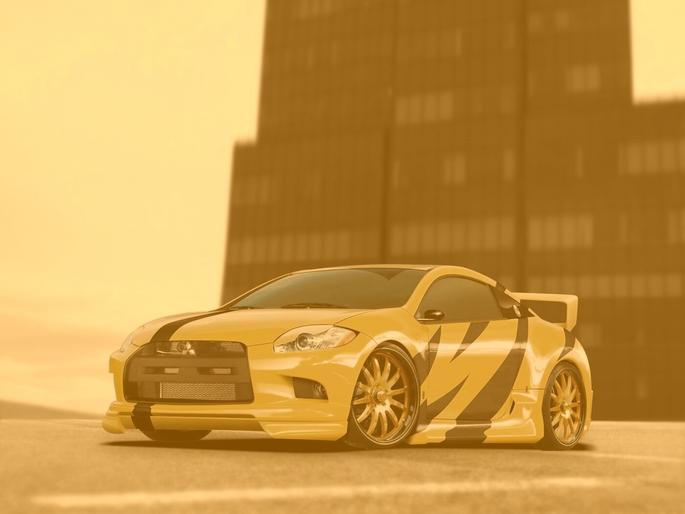 Mitsubishi жёлтого цвета с черными полосами обои