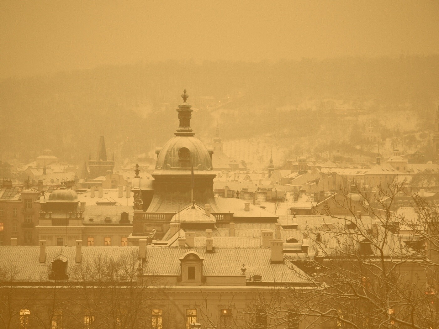 Город зимой обои