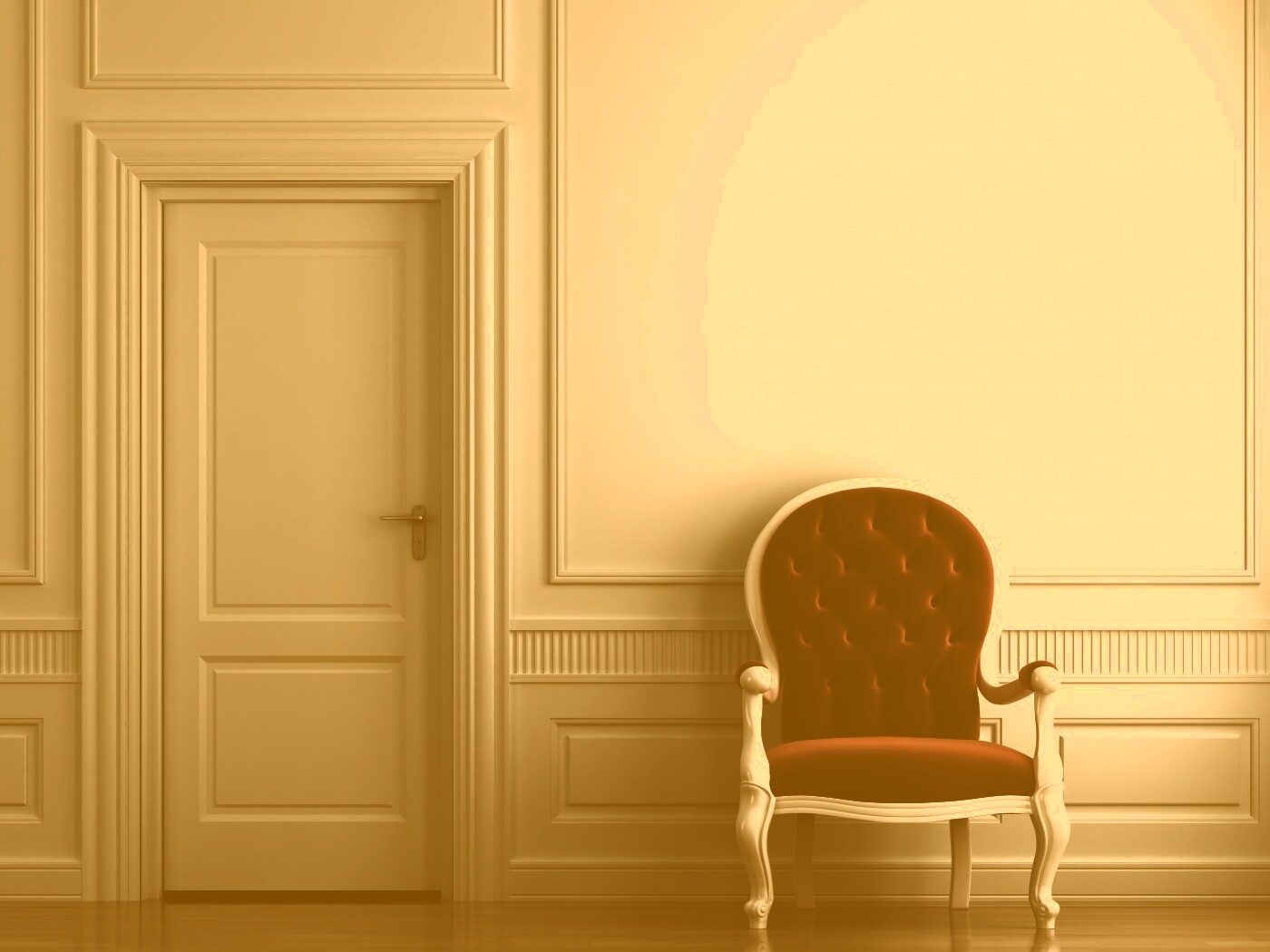 красное кресло в белой комнате обои