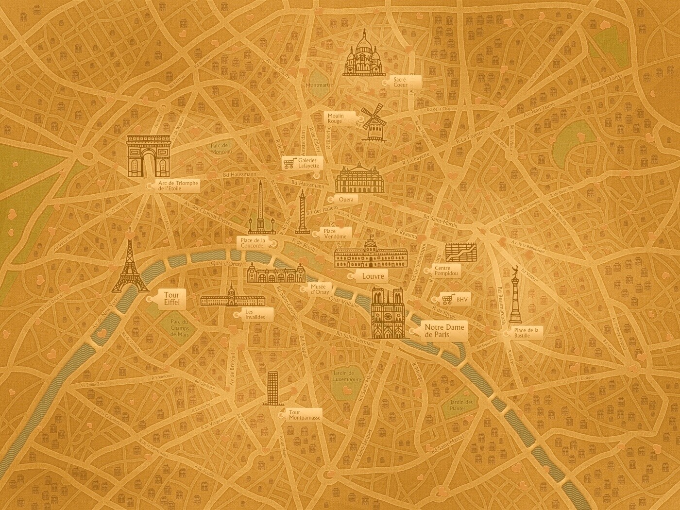 Карта Парижа обои