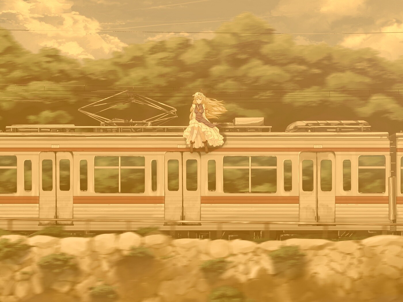 Девушка на крыше поезда обои