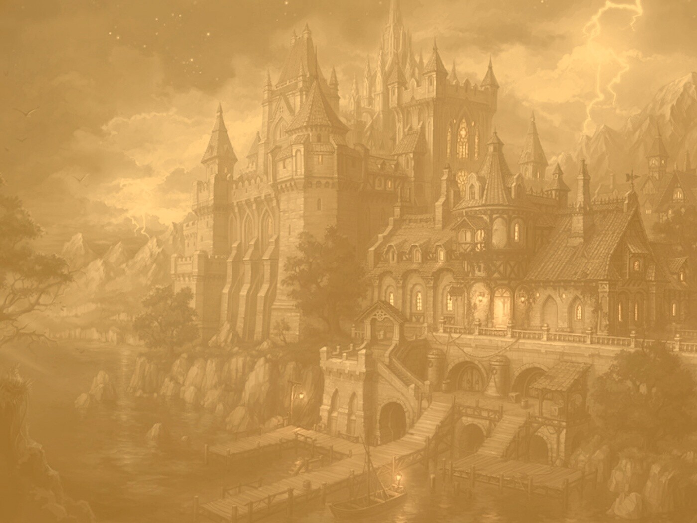 Замок ночью обои