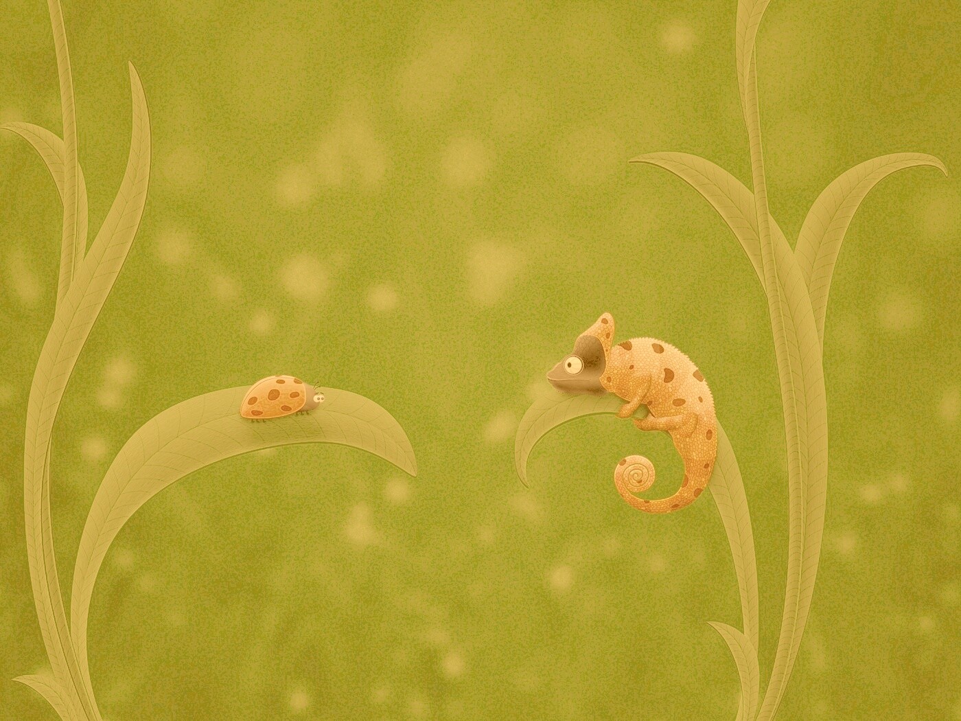 Хамелеон  замаскированный под божью коровку обои