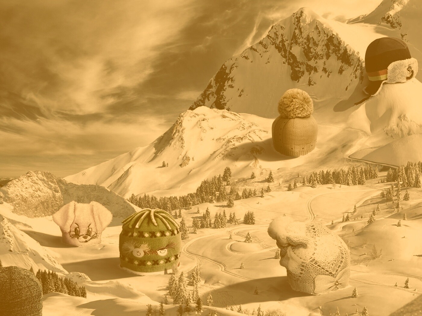 Прикольные шапки на горных вершинах обои