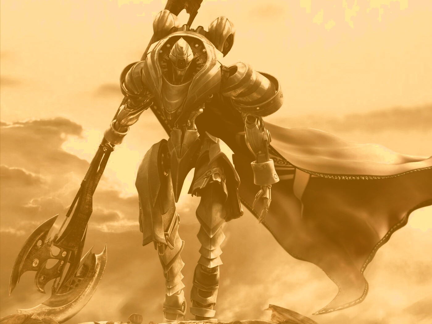 Боевой робот с топором в руке обои