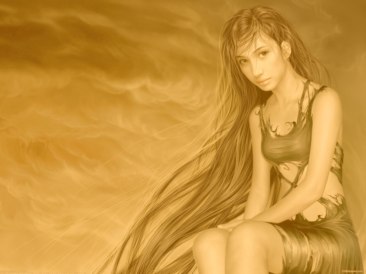 Девушка с длинными волосами обои