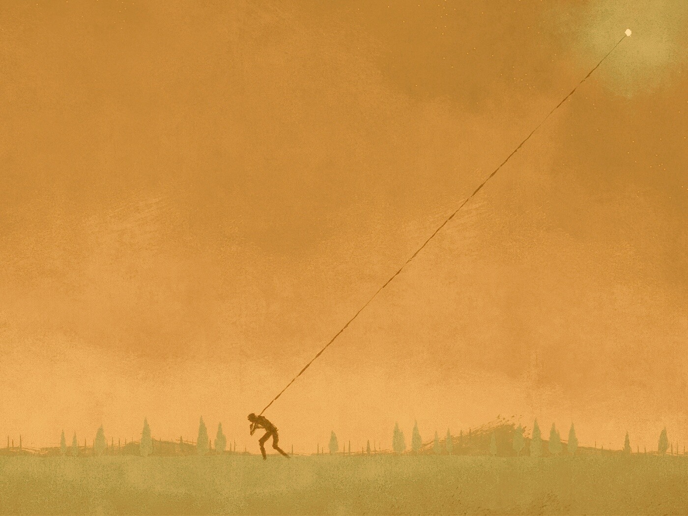 Человек тянущий звезду обои