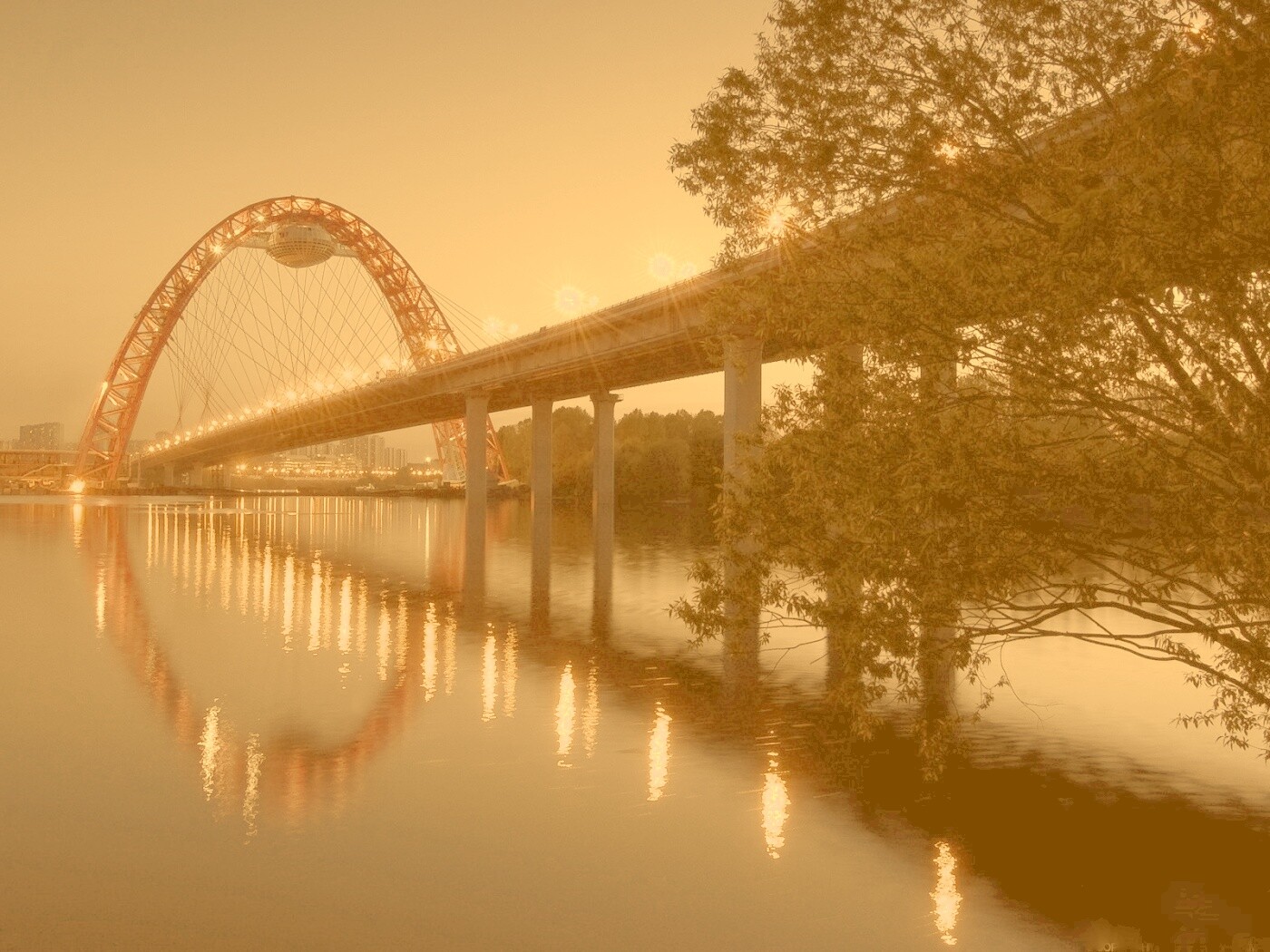 Мост в сумерках обои