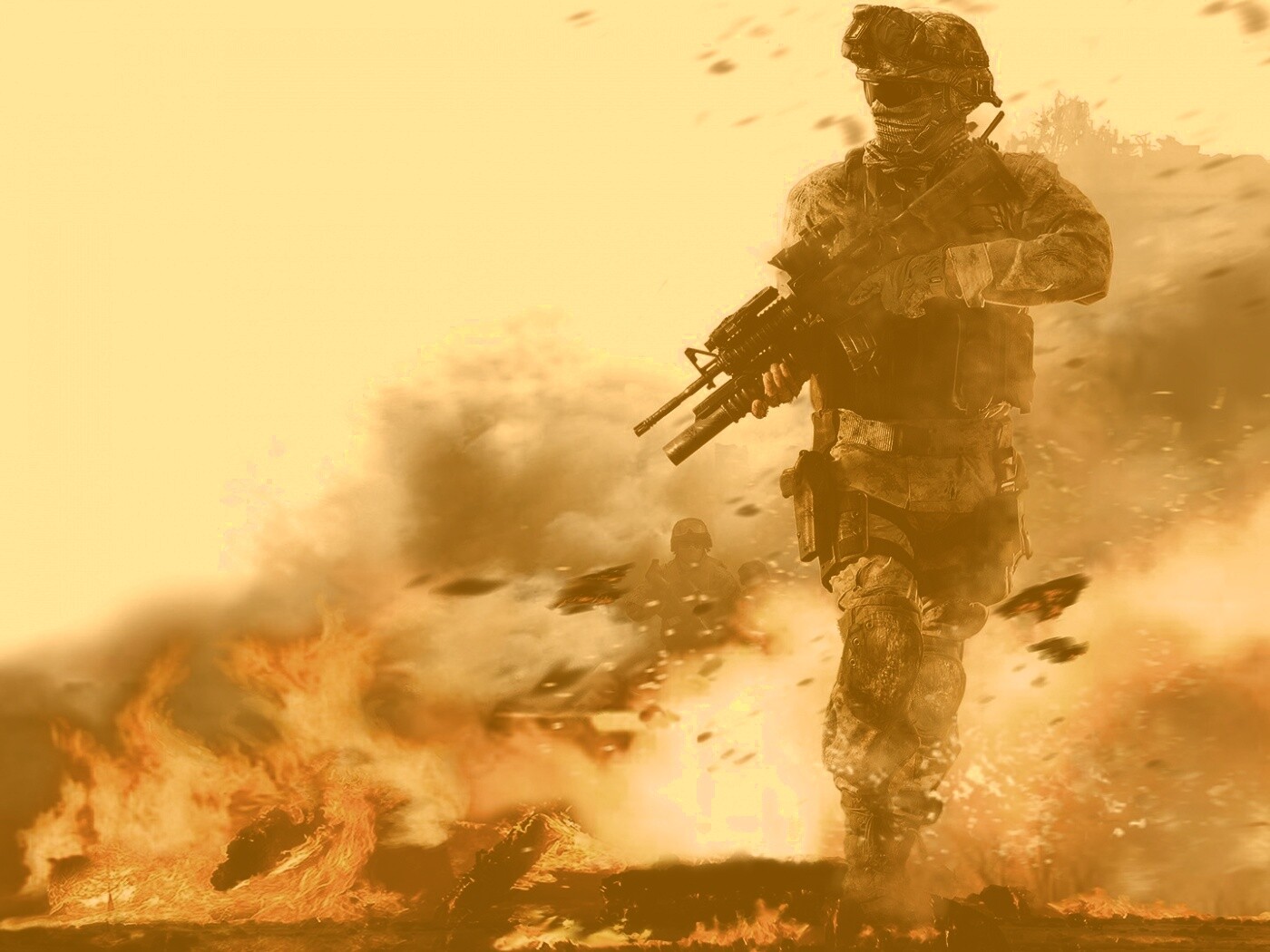 Солдат на фоне огня обои