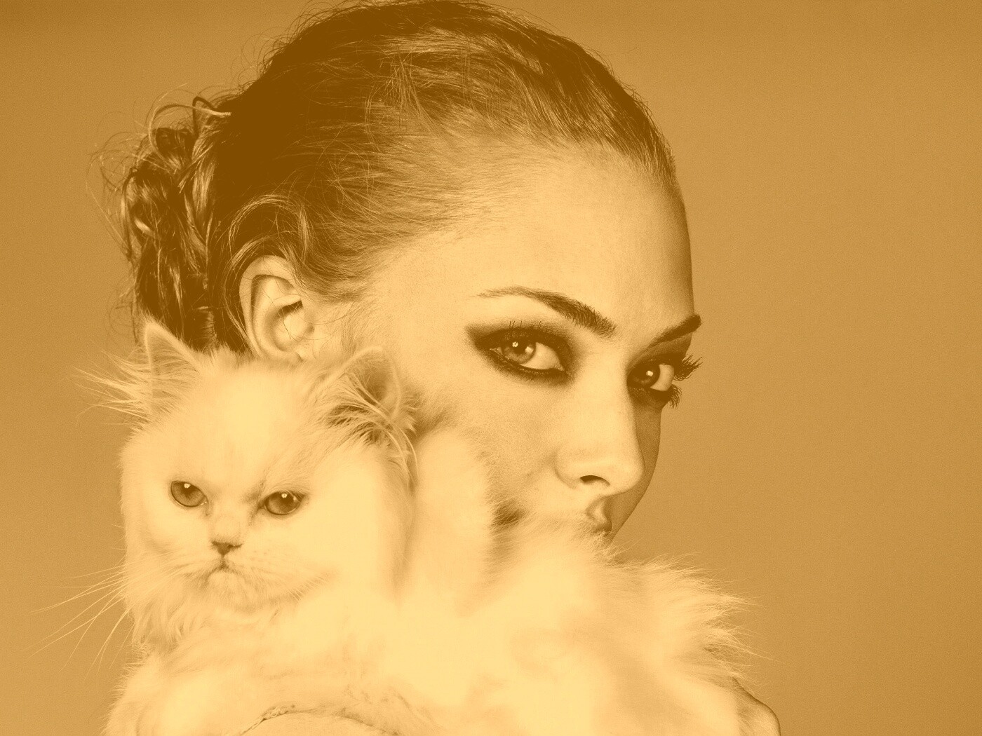 Девушка с кошкой обои