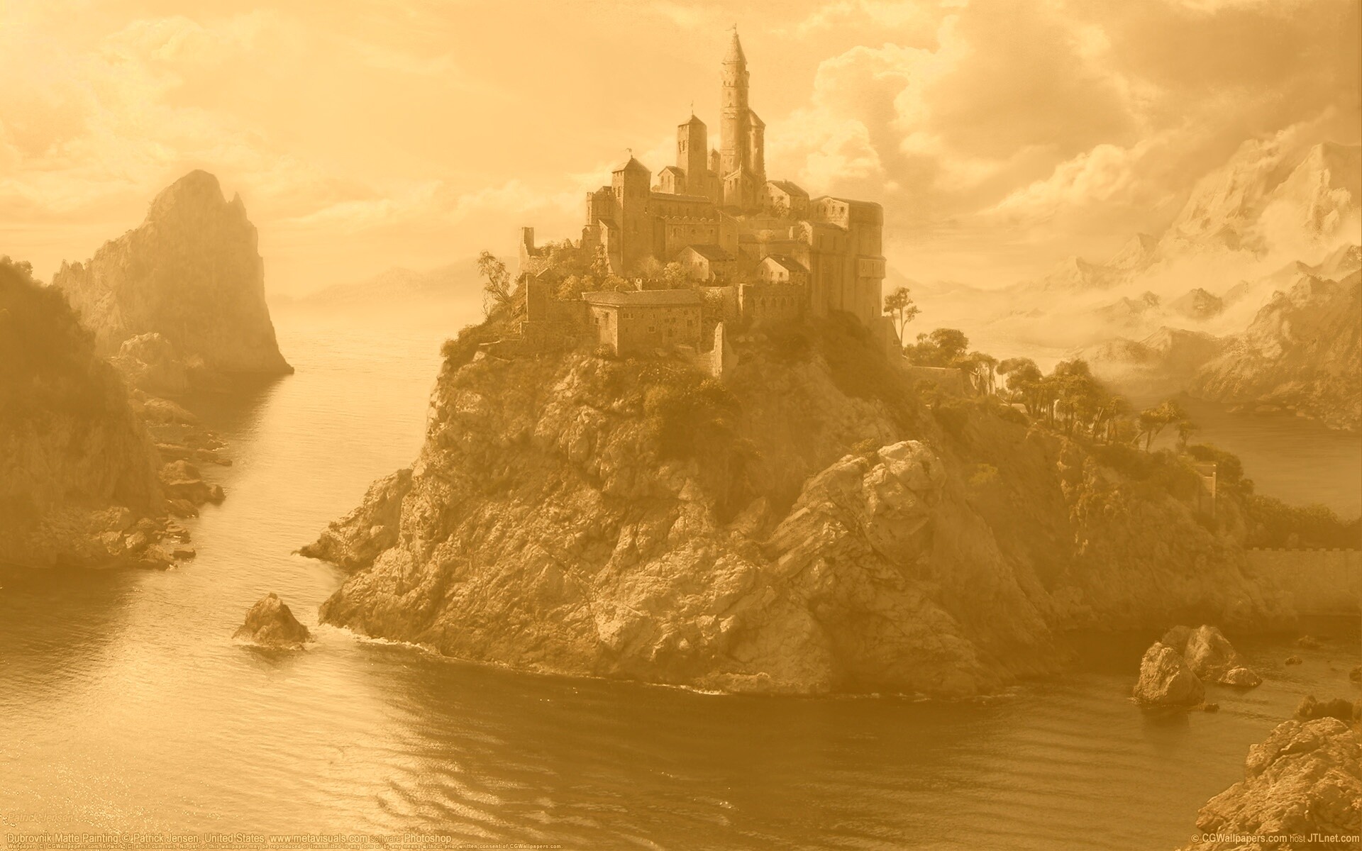 Замок на скале обои