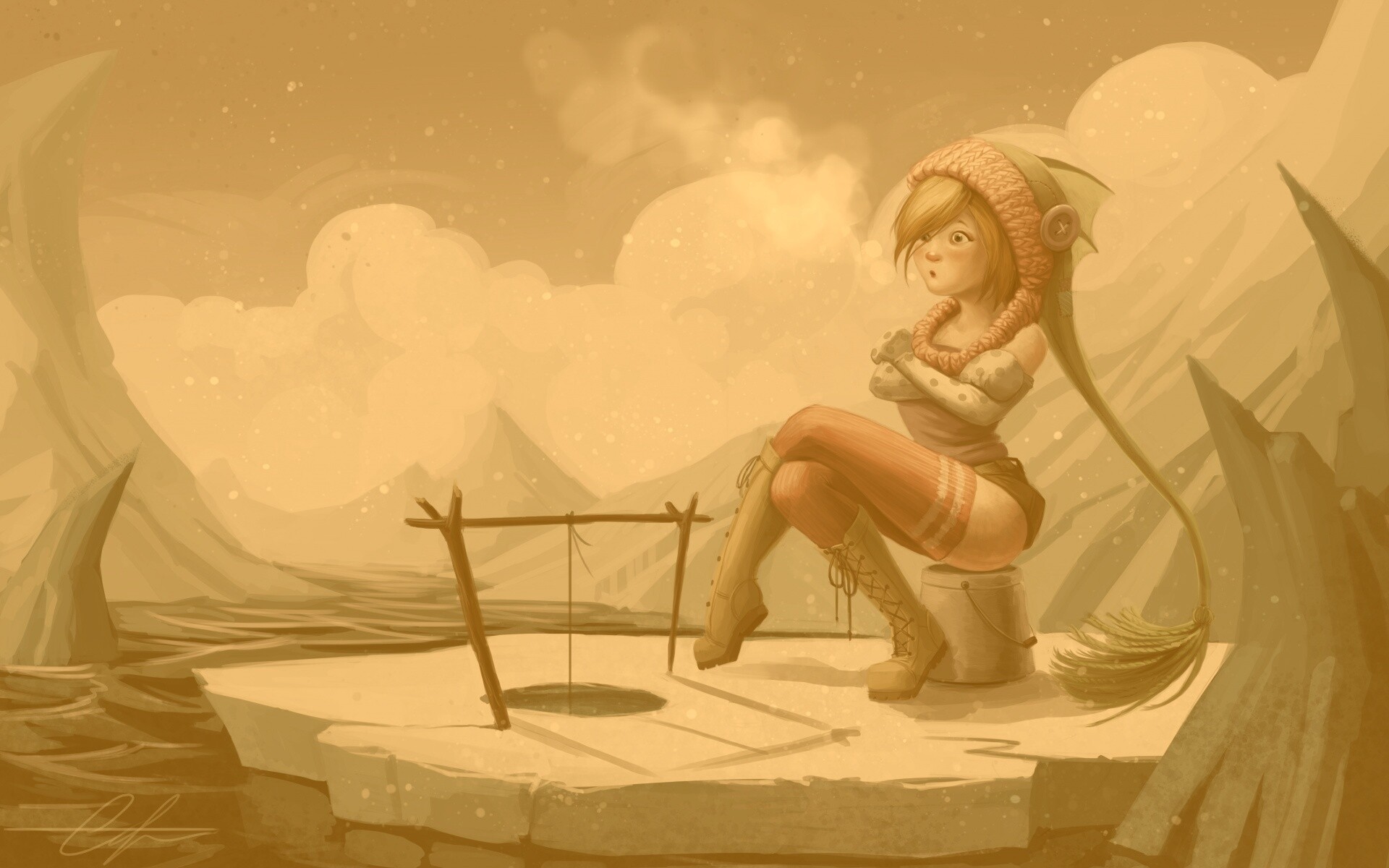 Тяготы зимней рыбалки обои