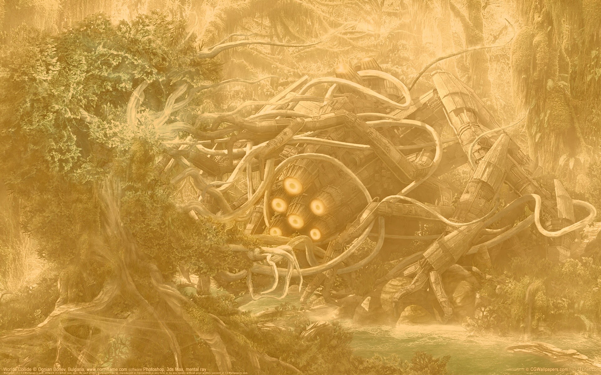 Космический корабль в джунгялх обои