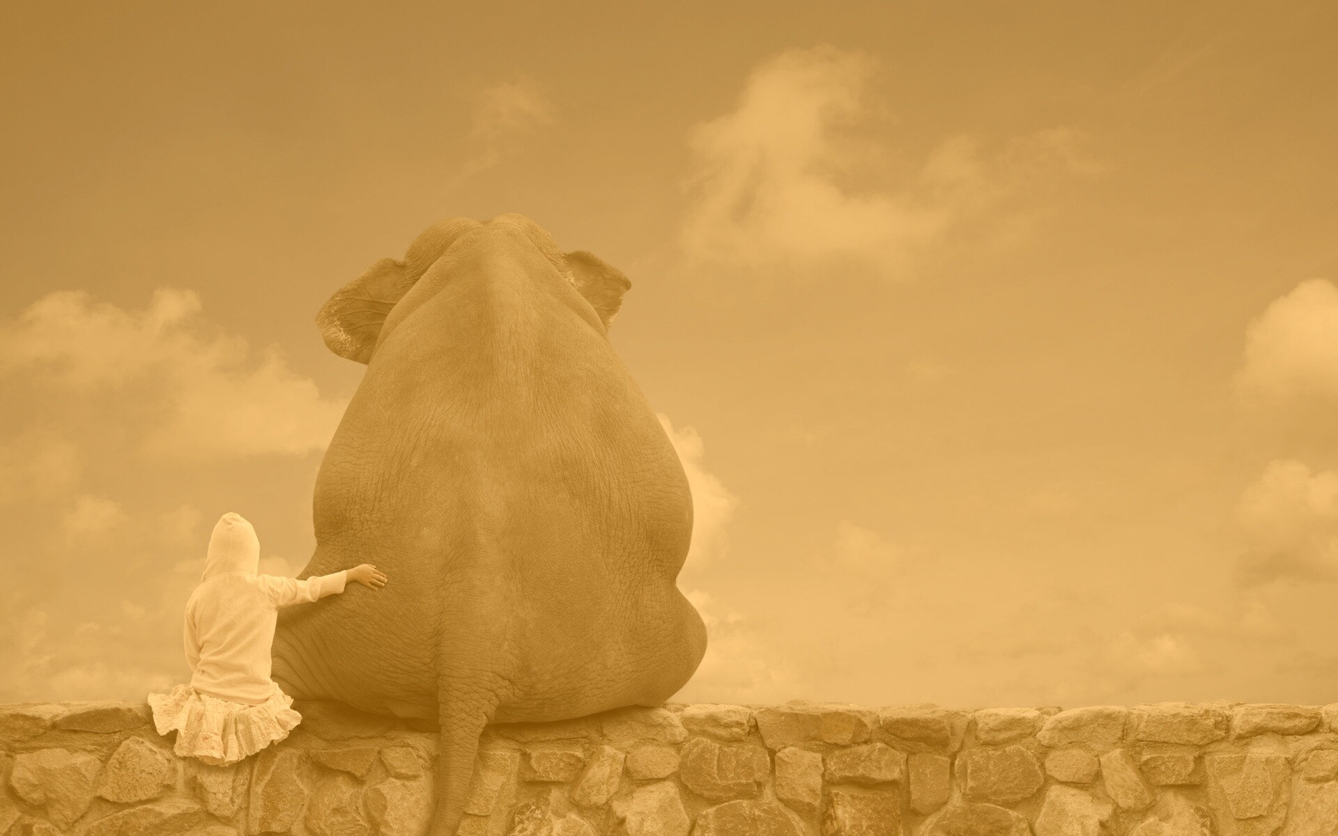 Девочка и слон обои