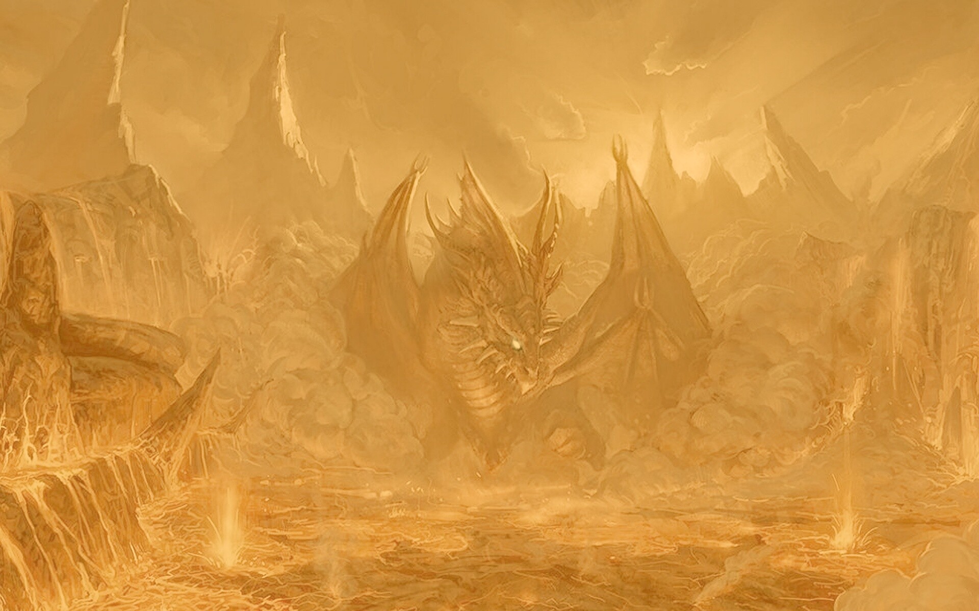 Дракон в лаве обои