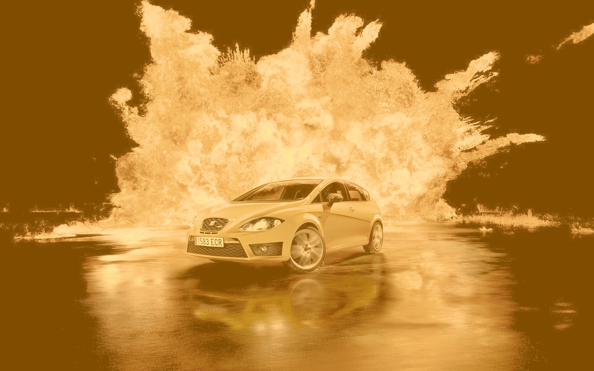 Желтый Леон на фоне взрыва обои