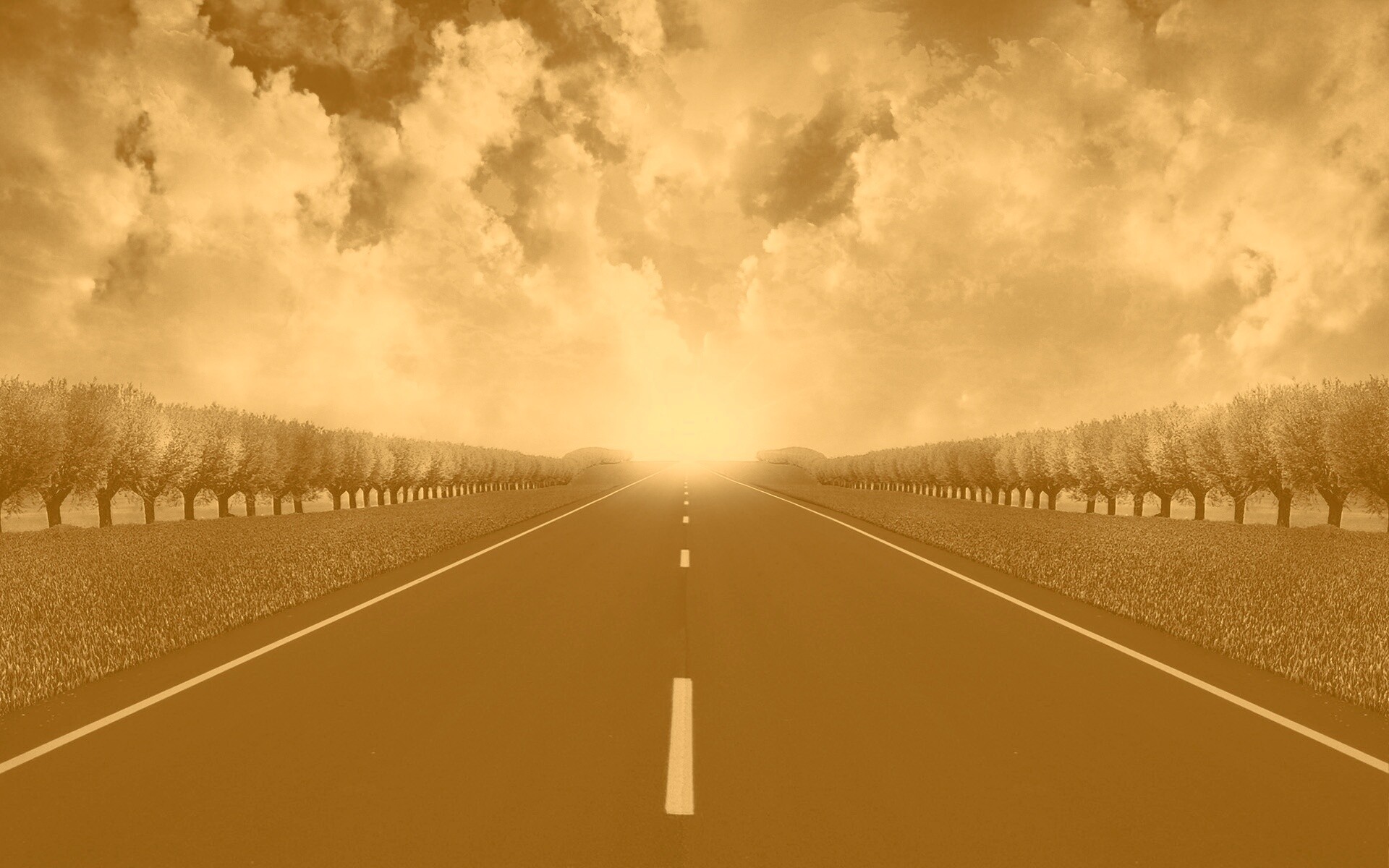Дорога на закат обои