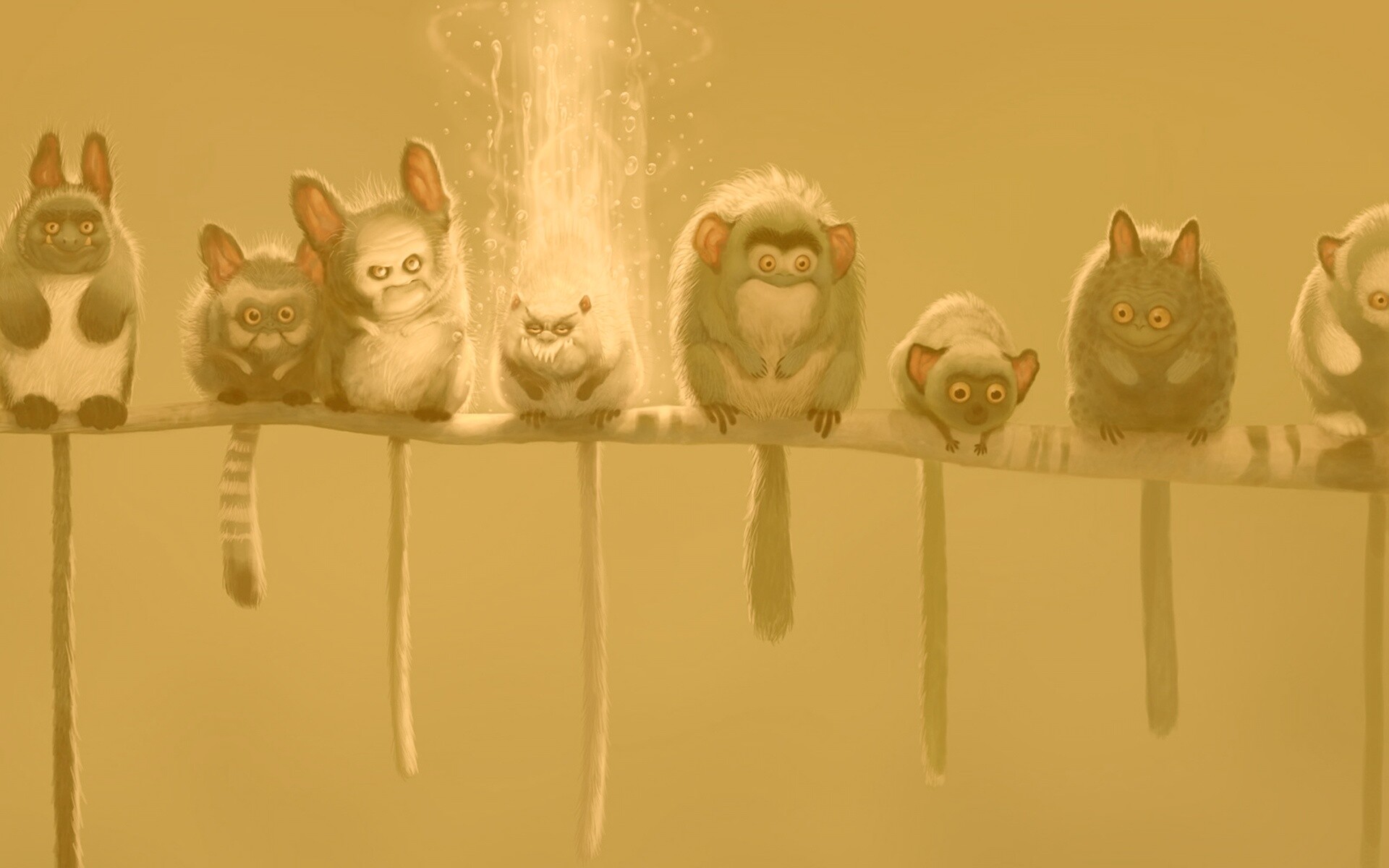 Существа на ветке обои