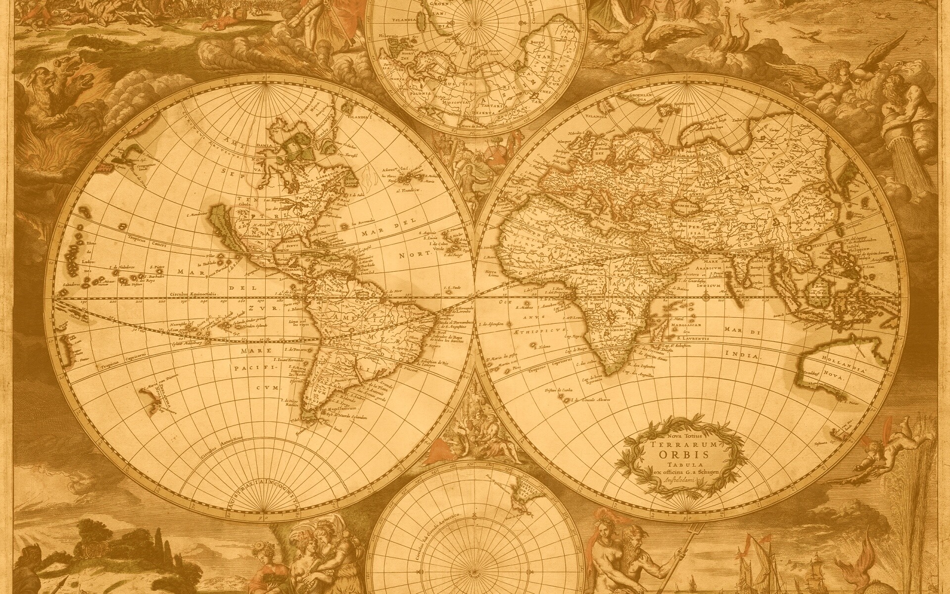 Старинная карта мира обои