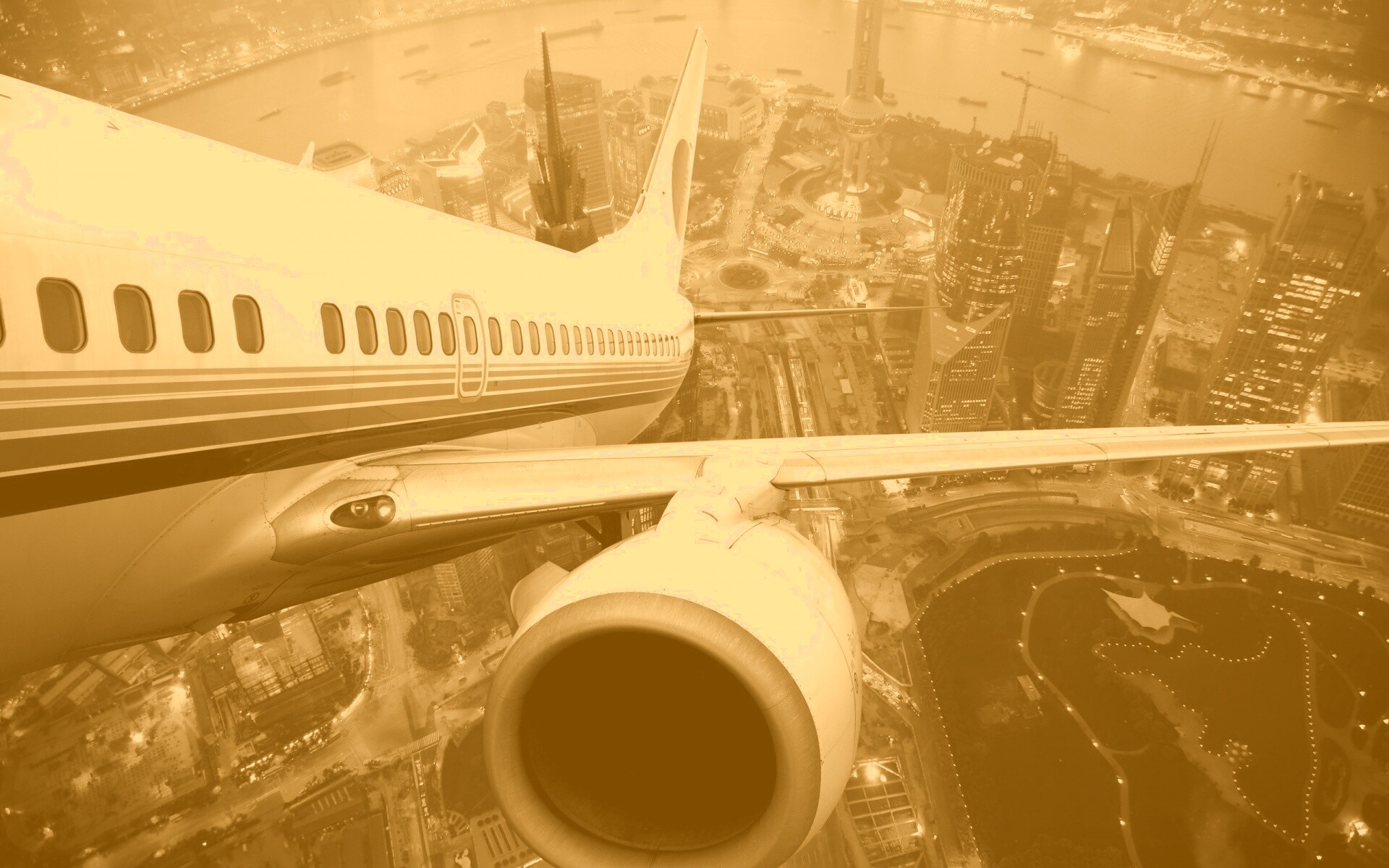 Взлет над городом обои