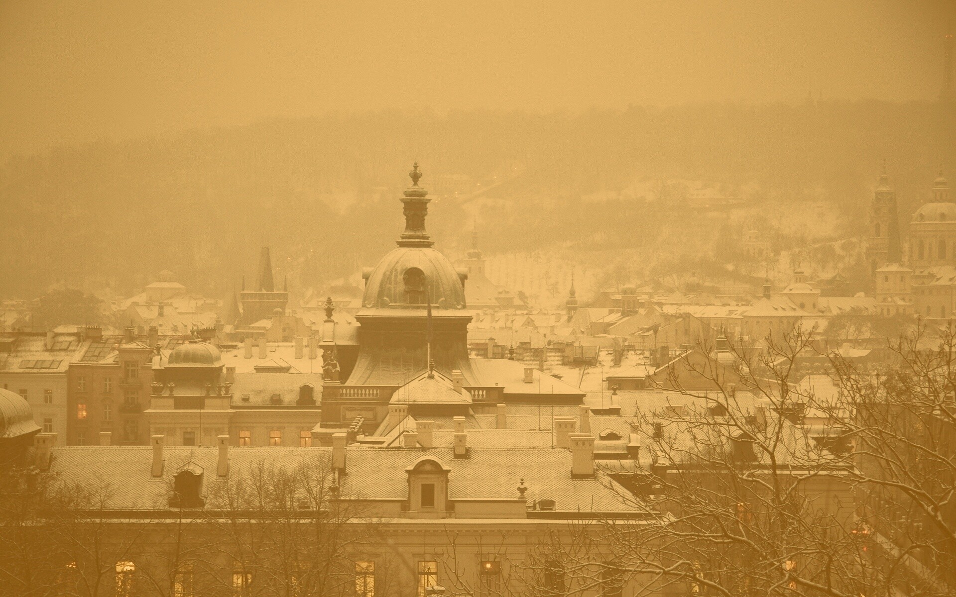 Город зимой обои