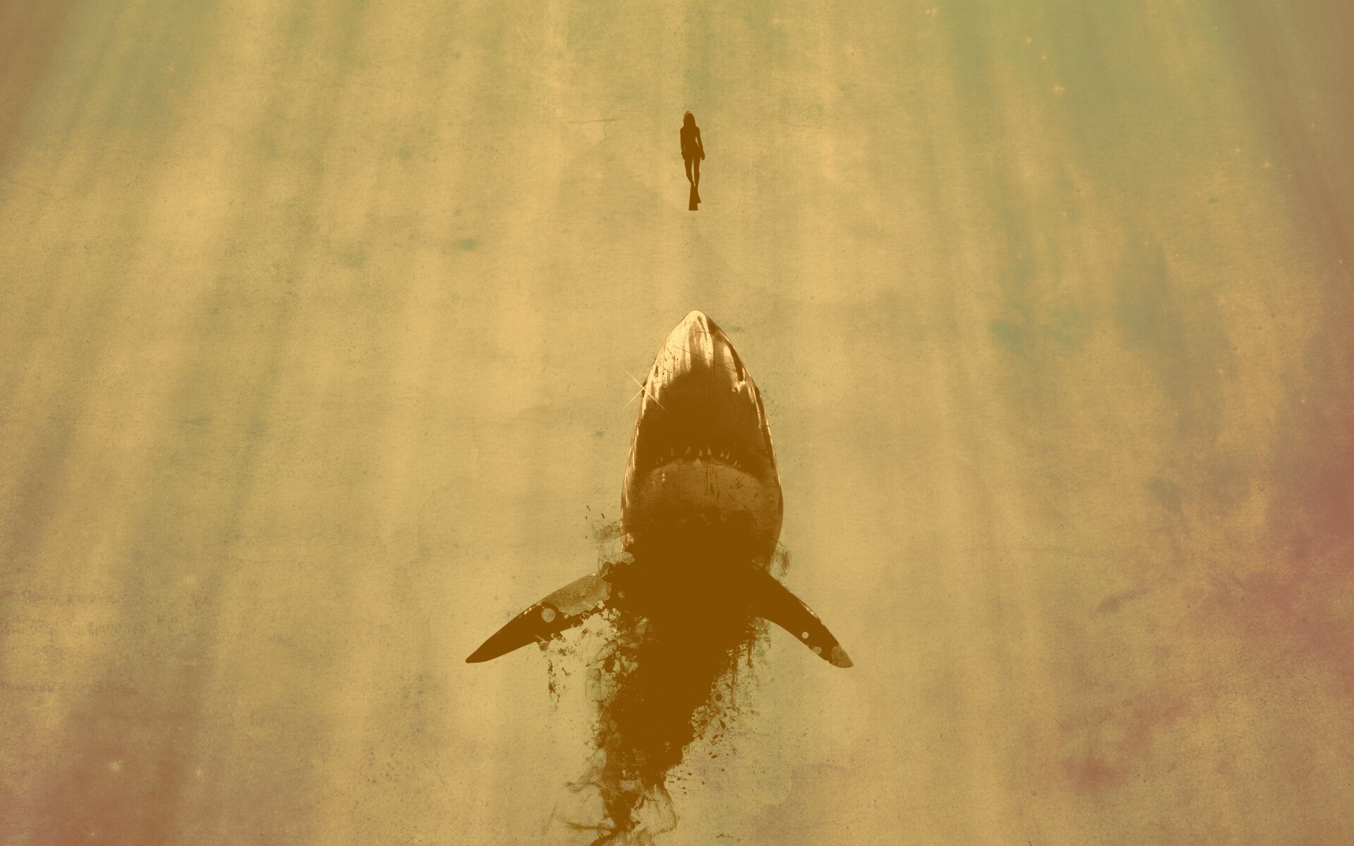 Акула гонится за человеком обои