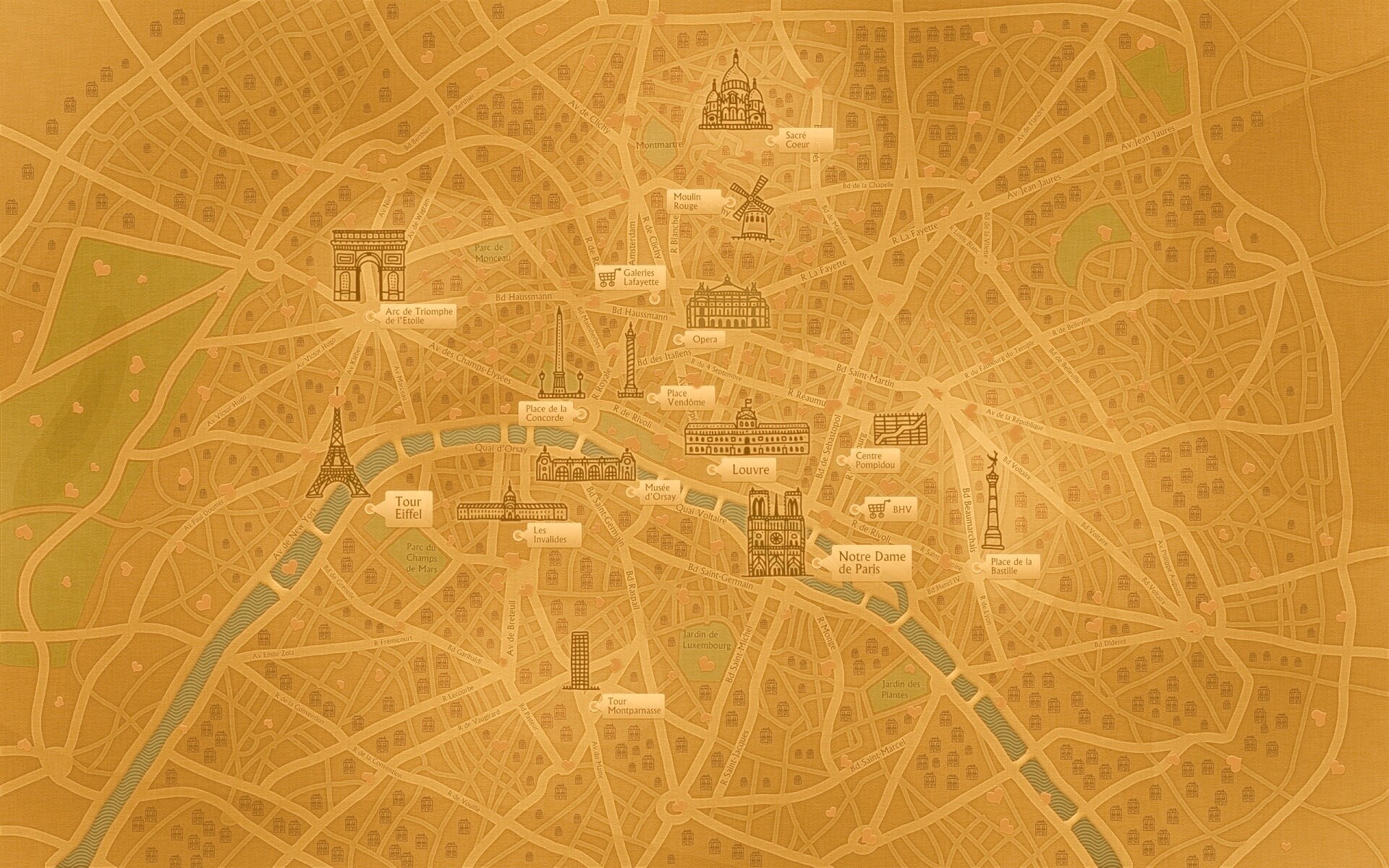 Карта Парижа обои