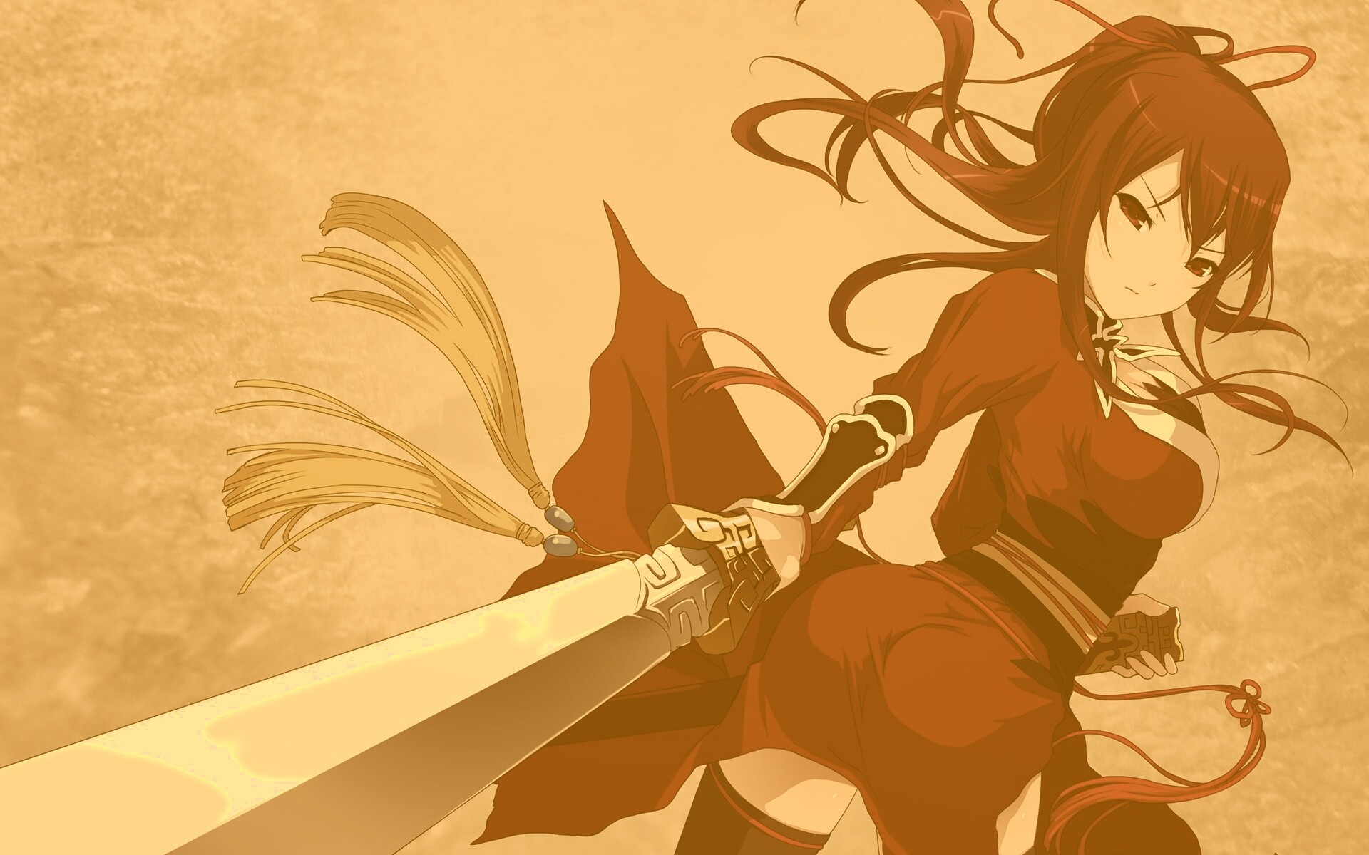 Рыжая девочка с мечем обои