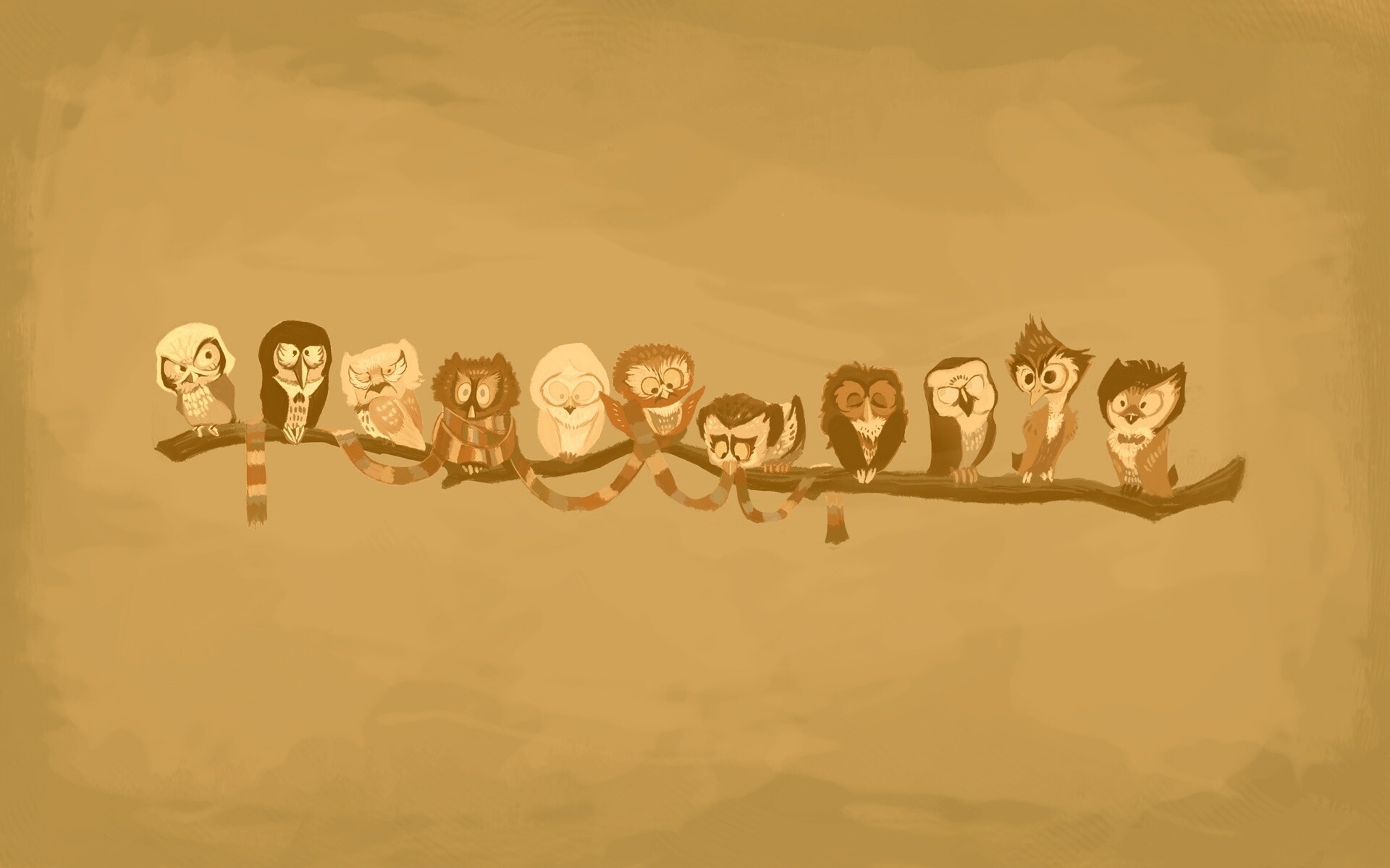 Совы на ветке обои