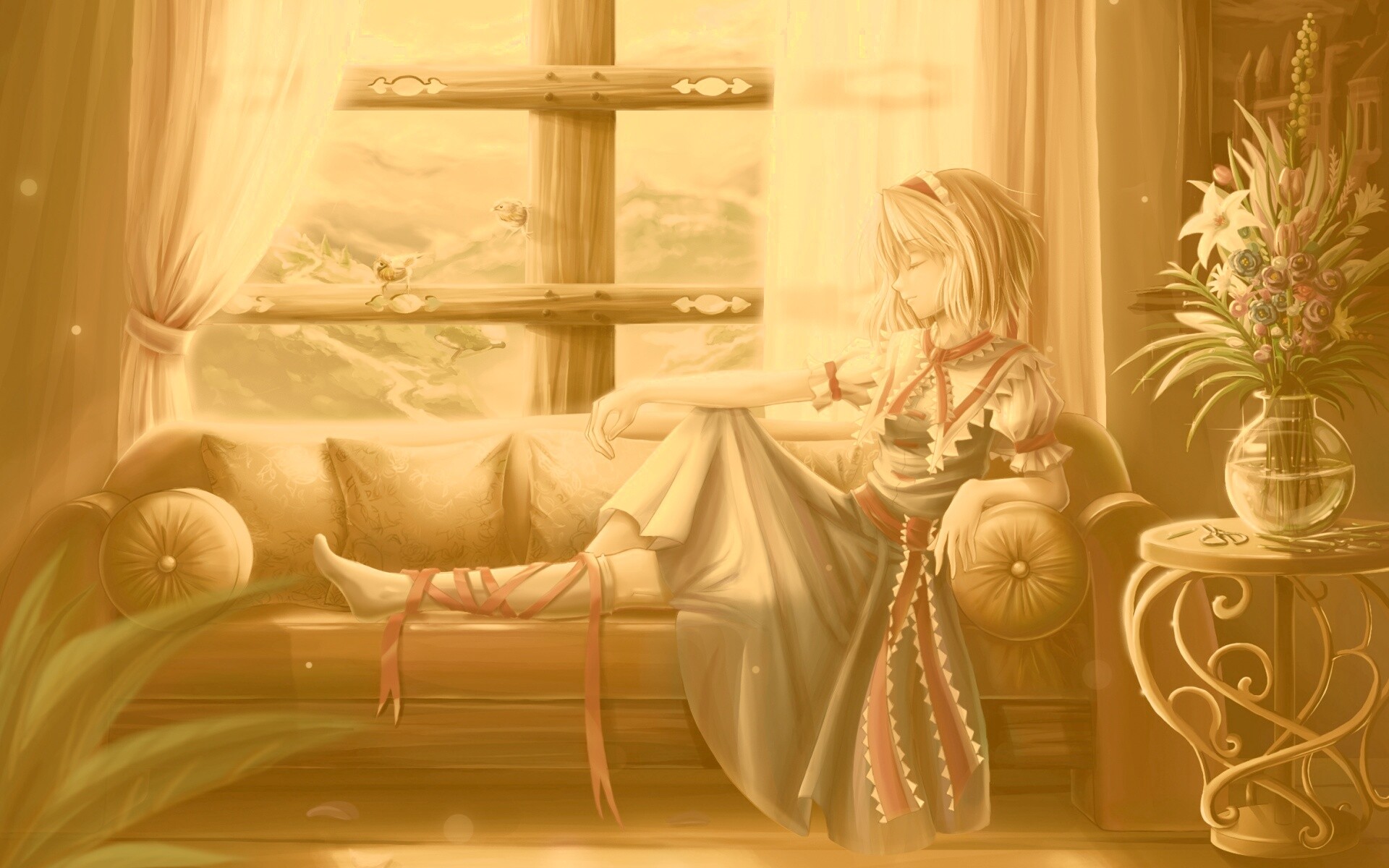 Девушка у окна обои