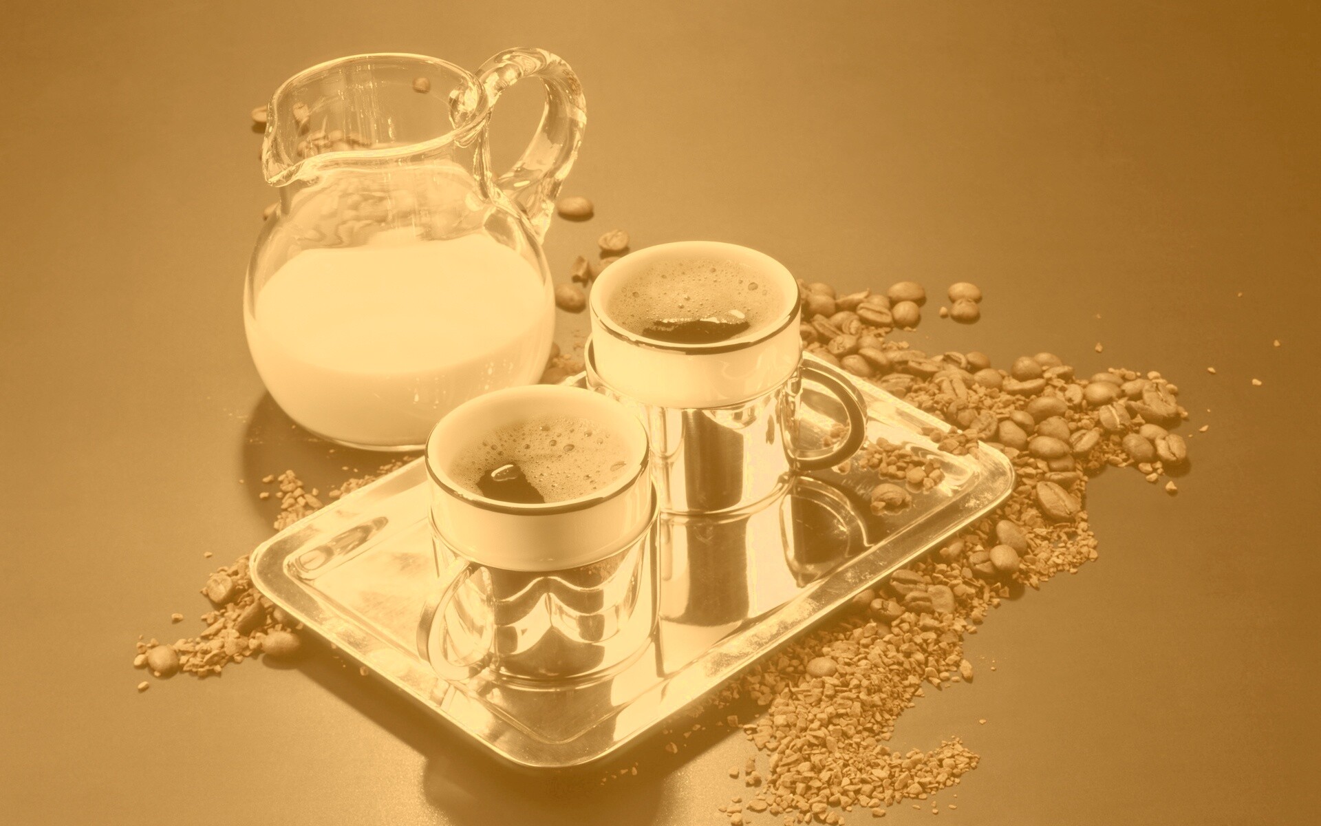 Поднос с кофе обои