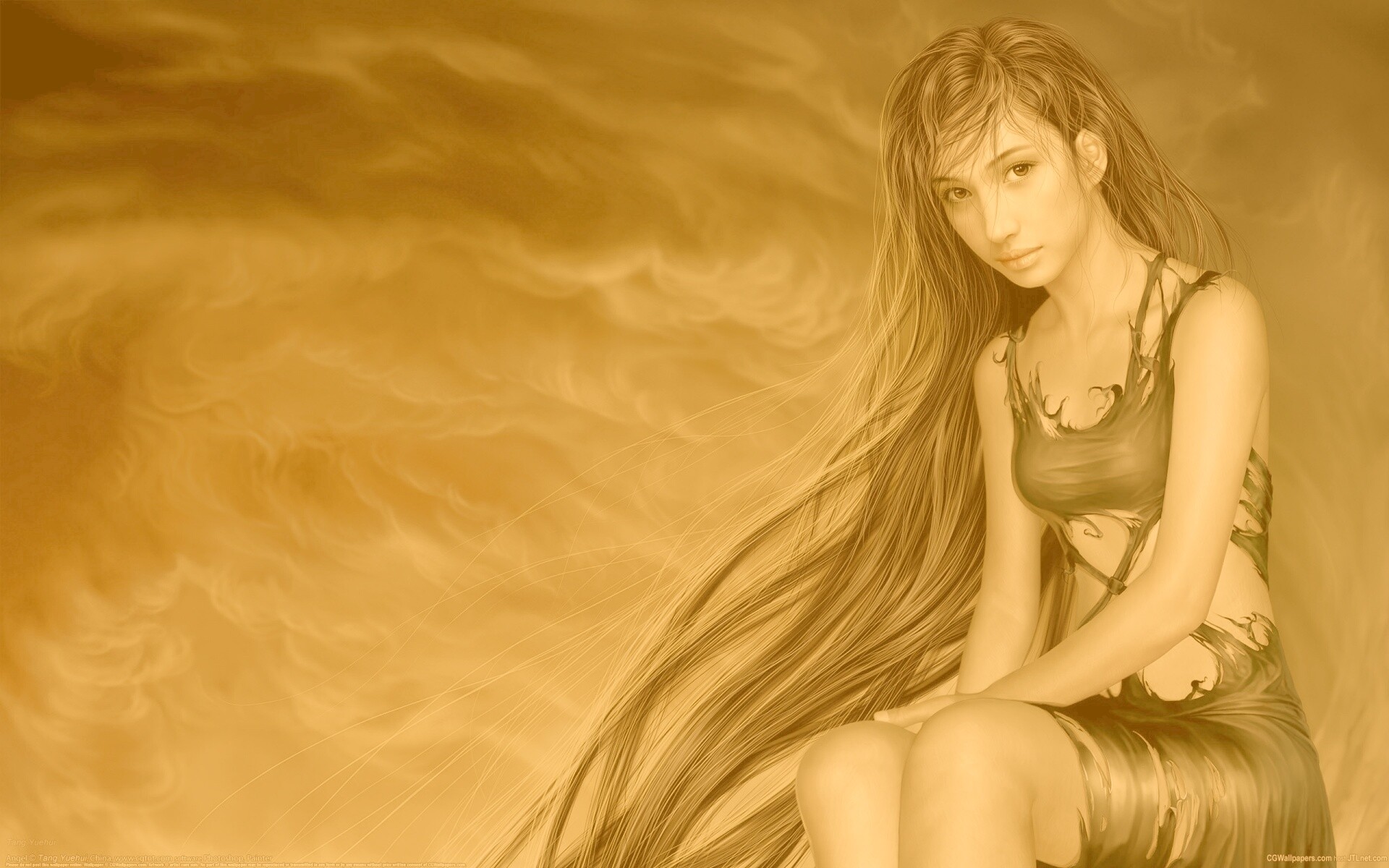 Девушка с длинными волосами обои