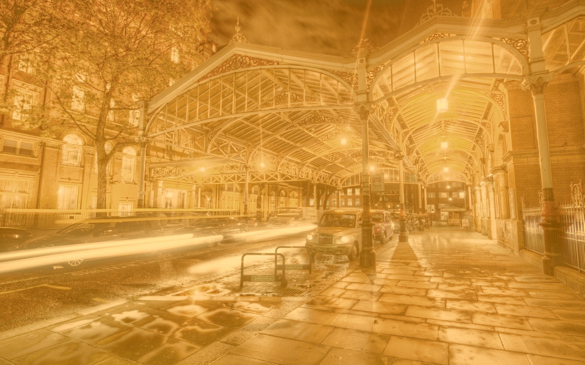 Город под фонарями обои