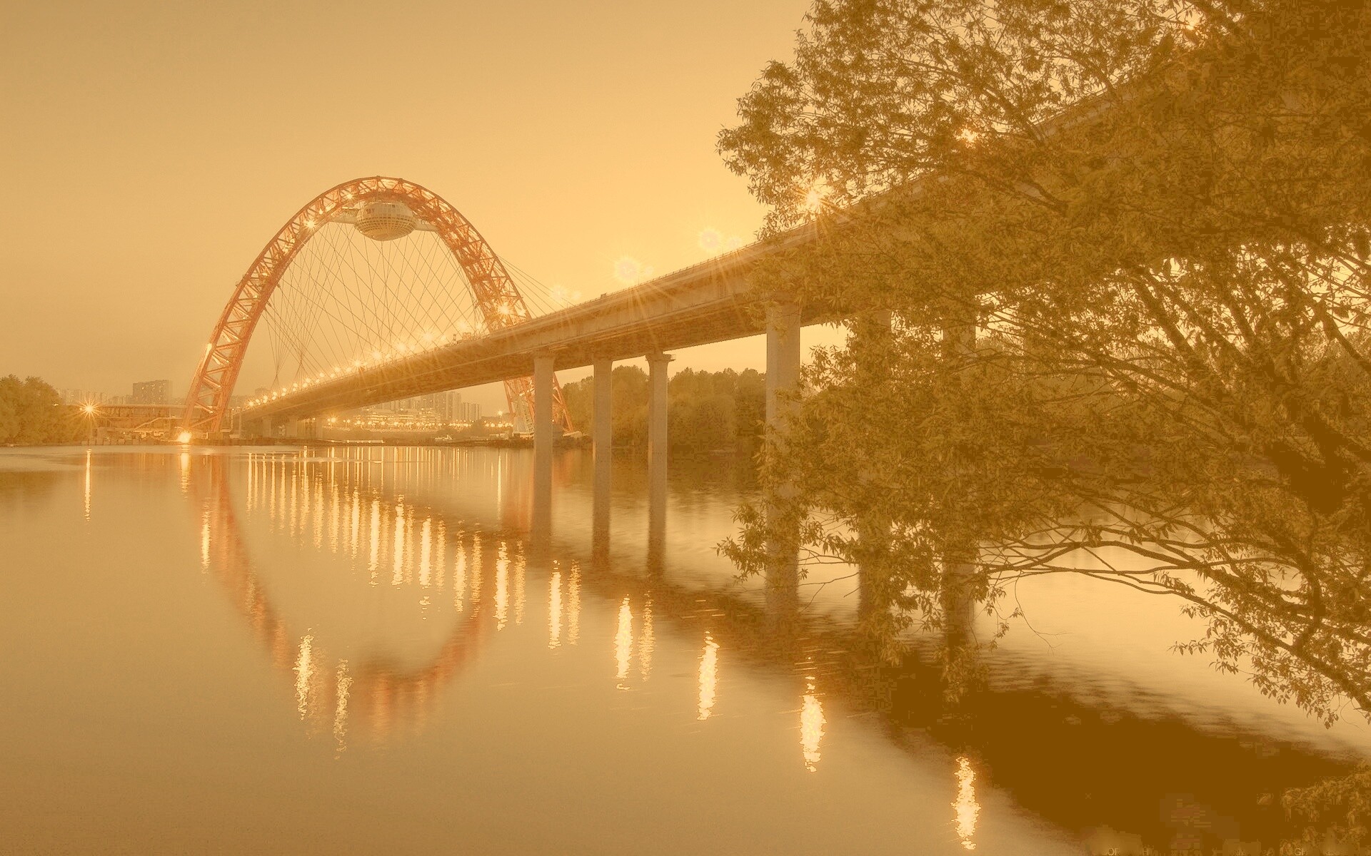 Мост в сумерках обои