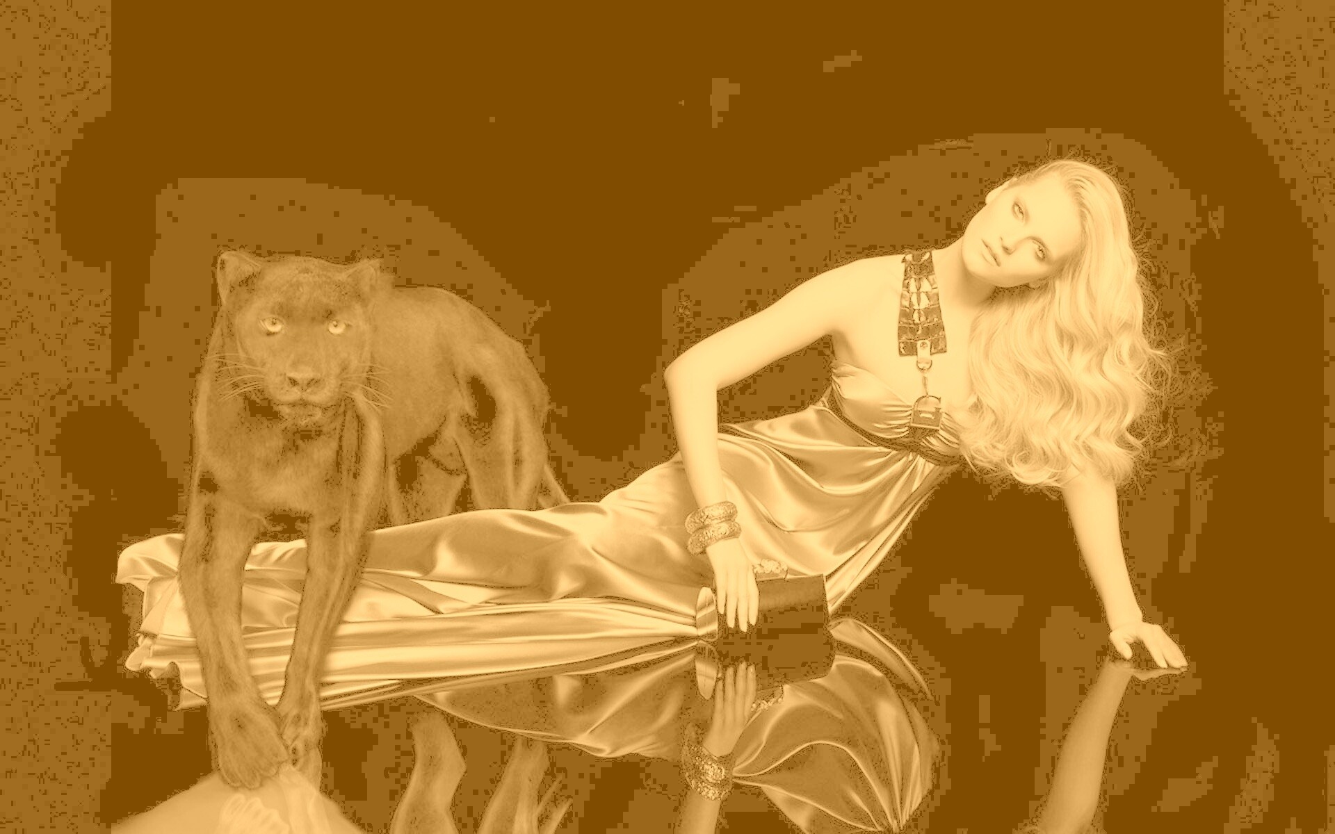 Красотка с пантерой обои