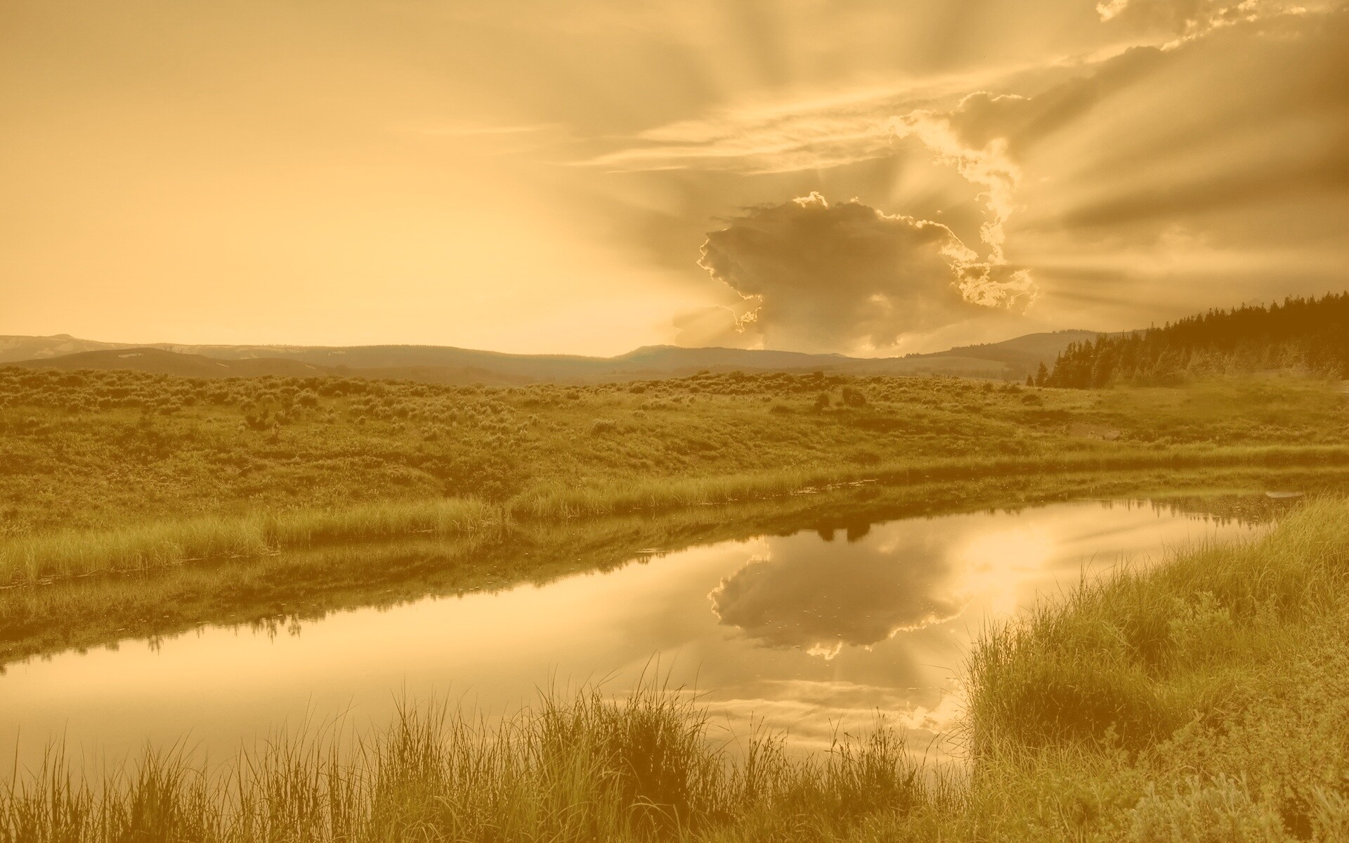 Облако над лугом обои