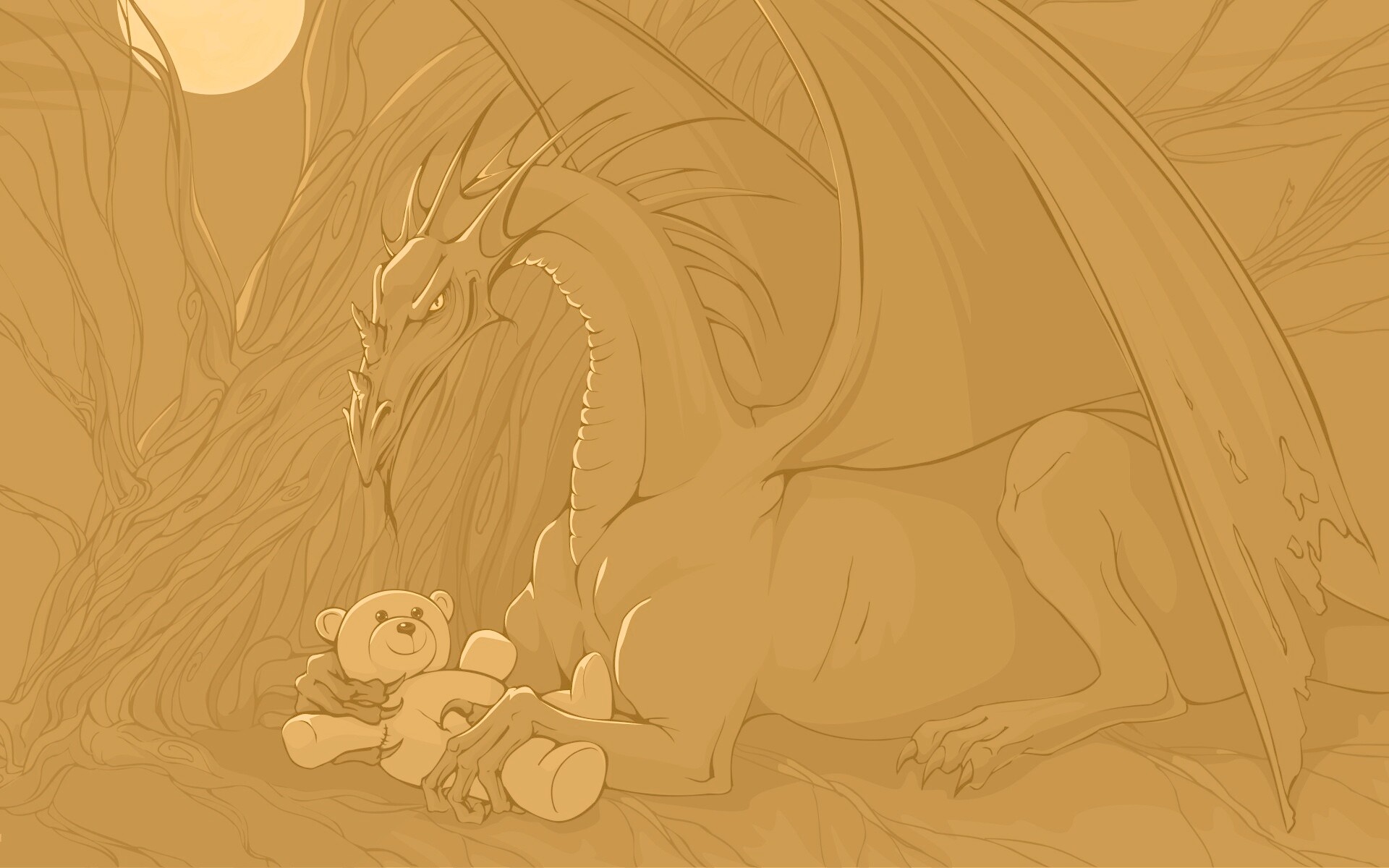 Дракон с любимой игрушкой обои