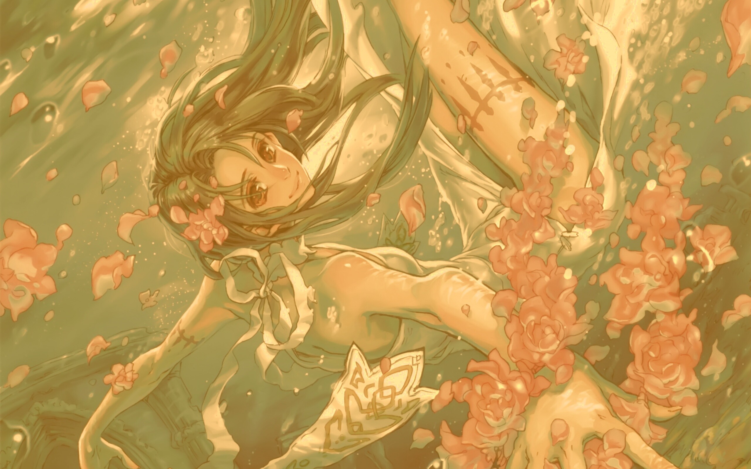 Девушка из аниме под водой обои