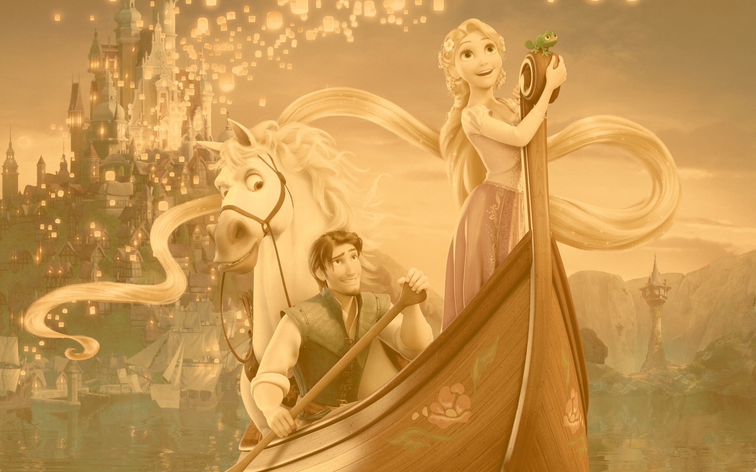 Рапунцель и Флин на лодке обои